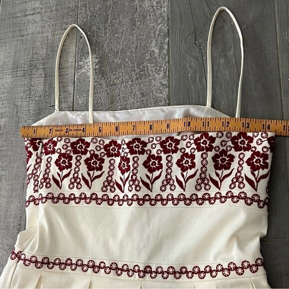 NWOT Ann Taylor Ivory Burgundy Red Embroidered Floral Box Pleat Sun Dress 2 - Picture 7 of 10